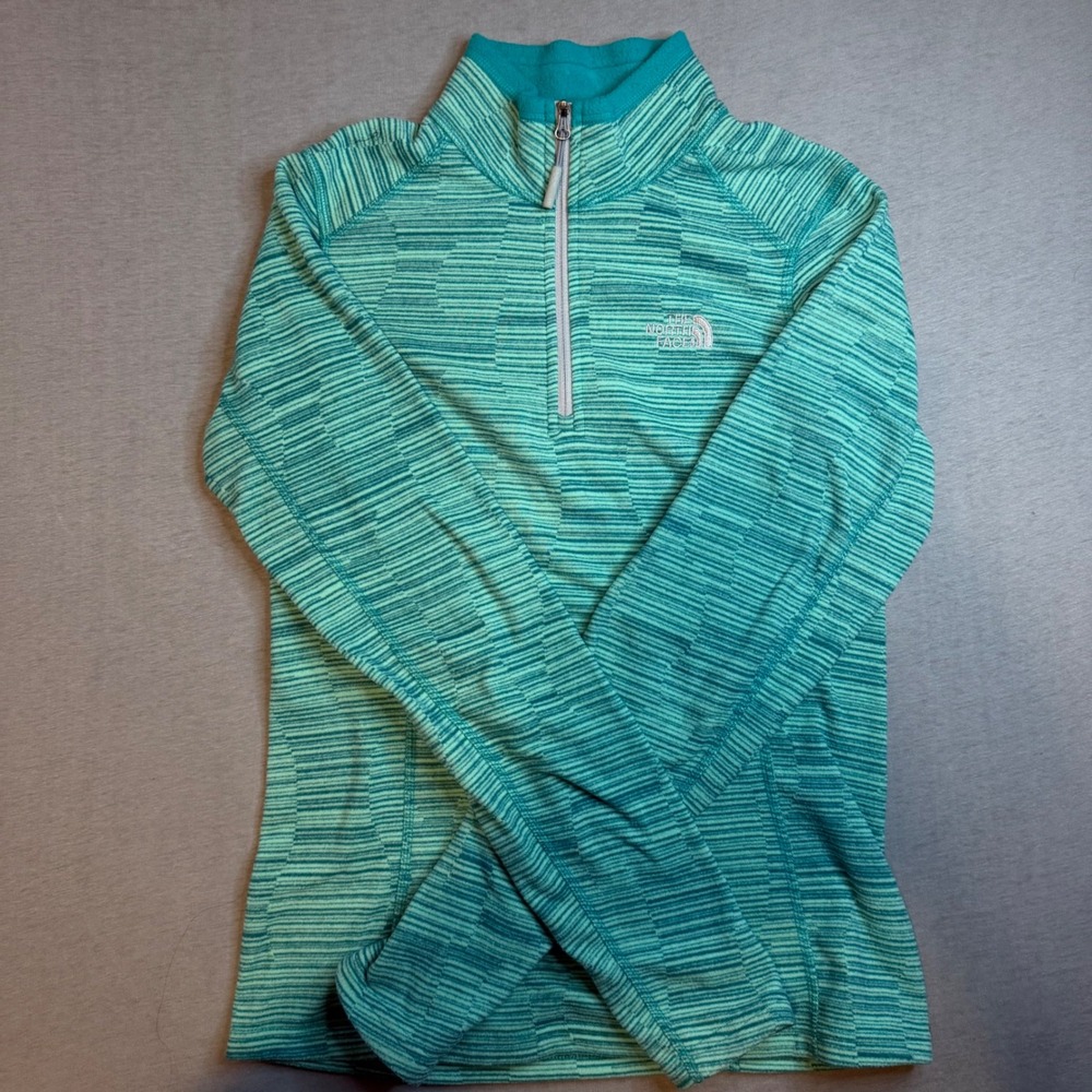 The North‎ Face Womens XS Quarter Zip Fleece Pullover glacier Green stria Stripe